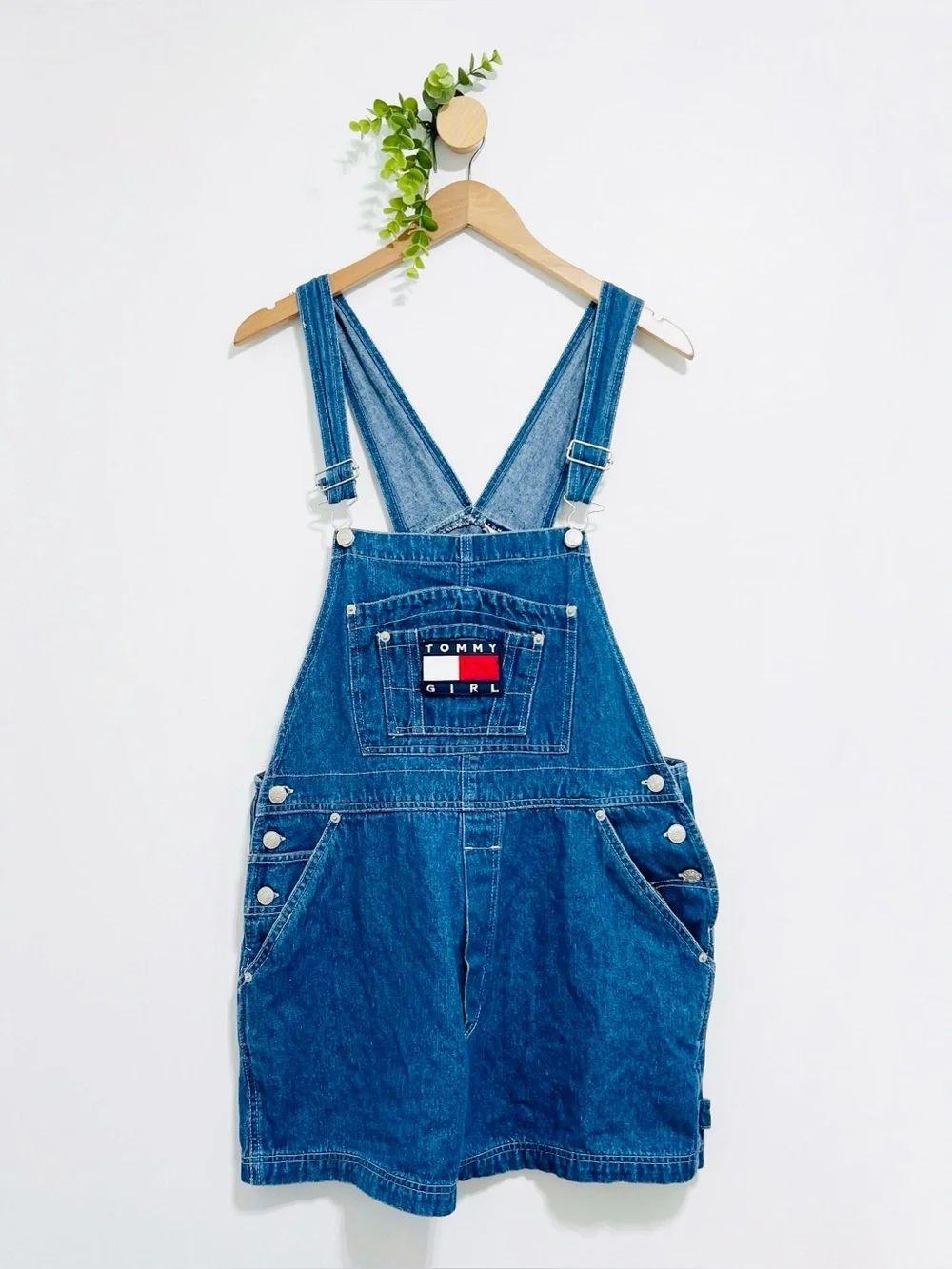Tommy Girl Vintage Americana Denim Embroidered Logo Overalls